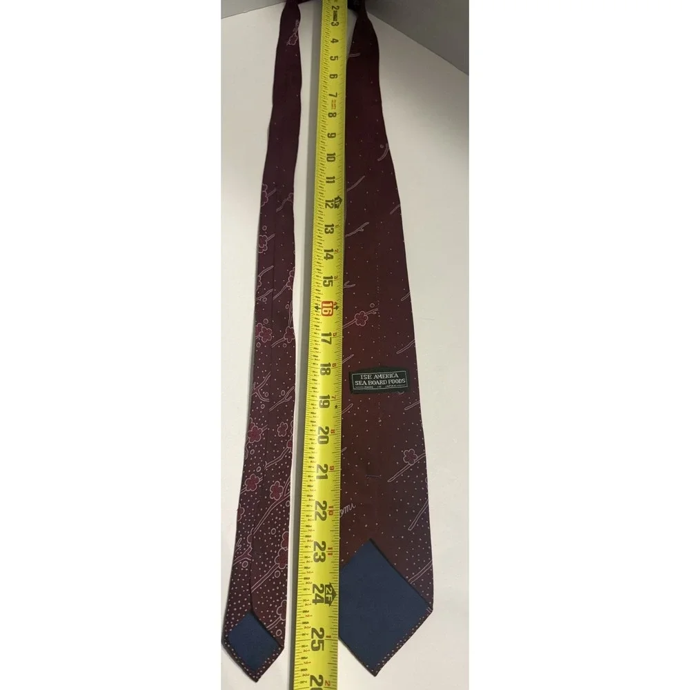 Ise America Sea Board Foods Men Burgundy Floral Polka Dot Tie Made in Japan Tomi